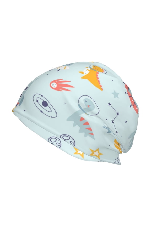 Space With Dino Astronauts Print Unisex Knit Beanie for Men Women Winter Hat,Beanies Skull Caps