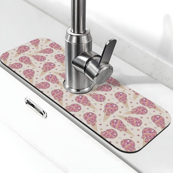 Logiee Sparkling Ice Cream Print Kitchen Sink Splash Guard Faucet Mat for Splash Guard Behind Faucet Drip Catcher for Kitchen,Bathroom,Sink Mat,Dish Drying Mat,Bathroom-15" X 5.5"