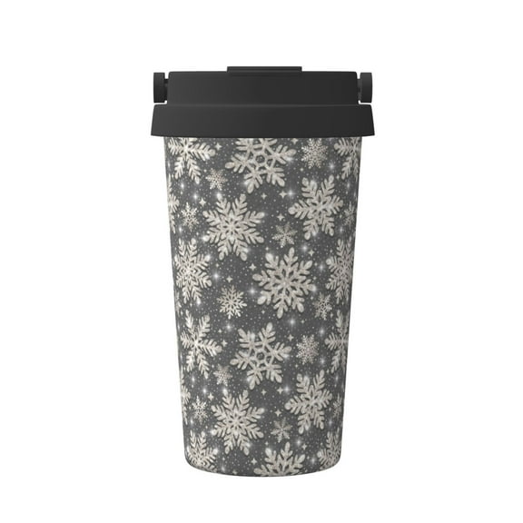 Logiee Sparkling Snowflakes Print Stainless Steel Coffee Tumbler, Travel Coffee Mug, Insulated Coffee Mug with Lid, Spill Proof Coffee Cup, Portable Thermal Mug