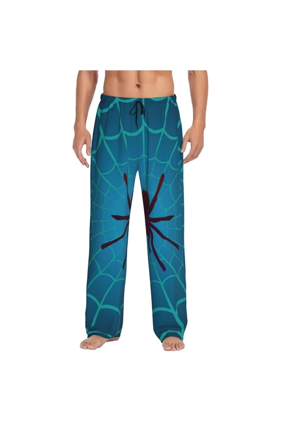 Spider And Cobweb Print Pajama Pants for Men,Men’s Pajama Bottoms,Mens PJ Pants with Pockets & Button Fly-Large