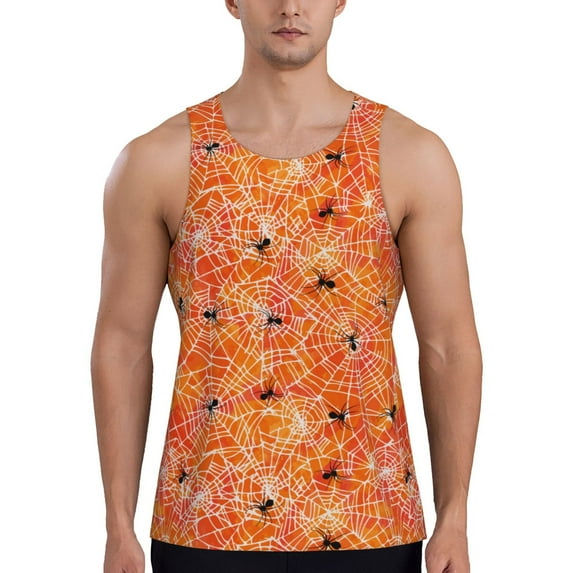 Logiee Spider Print Men's Workout Tank Top,Quick Dry Workout Tank Top,Gym Muscle Tee,Fitness Bodybuilding Sleeveless T Shirt-X-Large