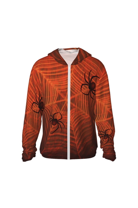 Spider Web Print Men's Women Light Jacket Full Zip Sun Protection Hoodie Long Sleeve Sun Shirts for Men Hiking Fishing Zip Pockets-