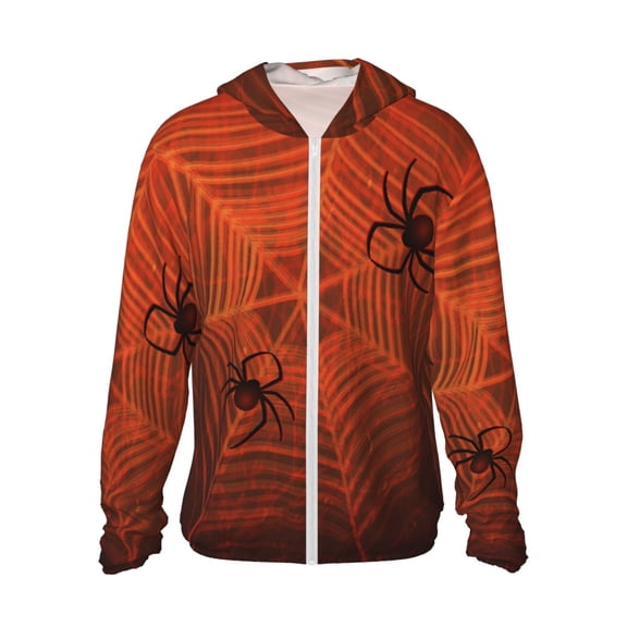 Logiee Spider Web Print Men's Women Light Jacket Full Zip Sun Protection Hoodie Long Sleeve Sun Shirts for Men Hiking Fishing Zip Pockets-XX-Large