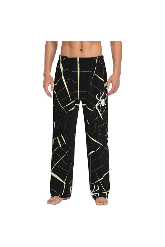 Spiders On The Web Print Pajama Pants for Men,Men’s Pajama Bottoms,Mens PJ Pants with Pockets & Button Fly-Medium