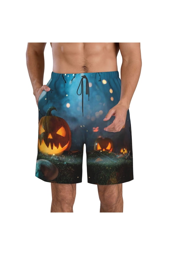Spooky Halloween Print Mens Swim Trunks Quick Dry Board Shorts,Breathable Hawaii Beach Shorts Swimwear Bathing Suits-Large