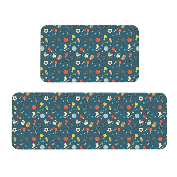 Logiee Sports Ball Print Kitchen Mats for Floor Sets of 2,Waterproof Kitchen Rugs,Non Slip Comfort Standing Mat Rug for Home,Runner,Sink,Office,Laundry