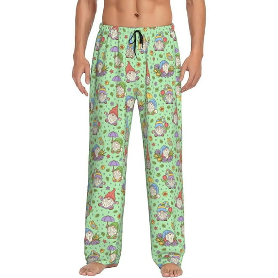 Logiee Spring Gnomes Print Pajama Pants for Men,Men’s Pajama Bottoms,Mens PJ Pants with Pockets & Button Fly-3X-Large