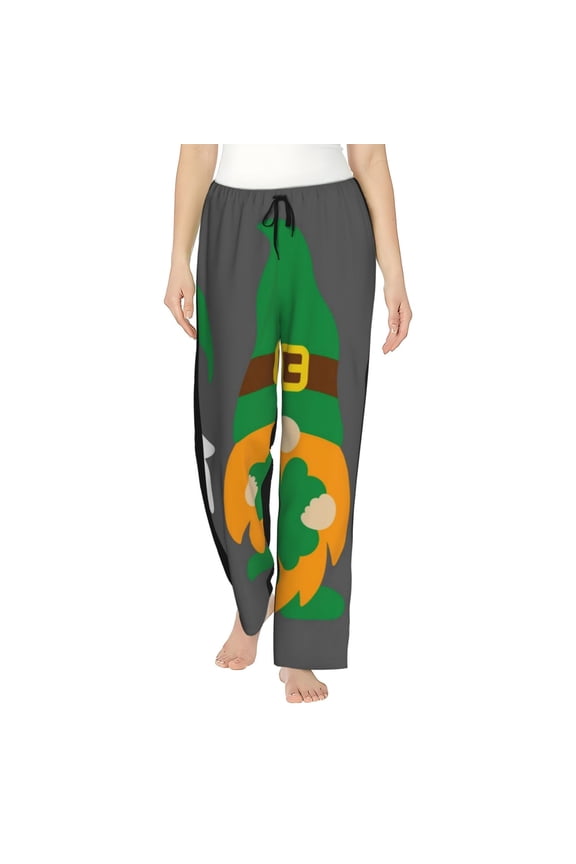 Spring St Patrick’S Day Irish Gnomes Print Women Pajama Pants,Comfy Pj Bottom with Pockets & Drawstring,Stretch Casual Sleepwear-Large