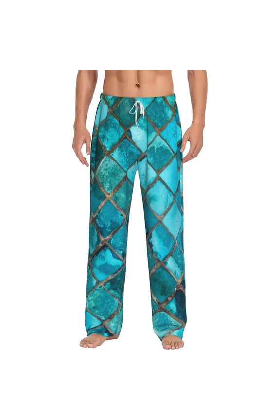 Square Glass Mosaic Print Pajama Pants for Men,Men’s Pajama Bottoms,Mens PJ Pants with Pockets & Button Fly-Large