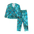 thumbnail image 1 of Logiee Square Glass Mosaic Print Womens Pajamas Set,Long Sleeve Sleepwear,Button Down Lounge Set 2 Pieces,Soft Nightwear Pjs Set-XX-Large, 1 of 7