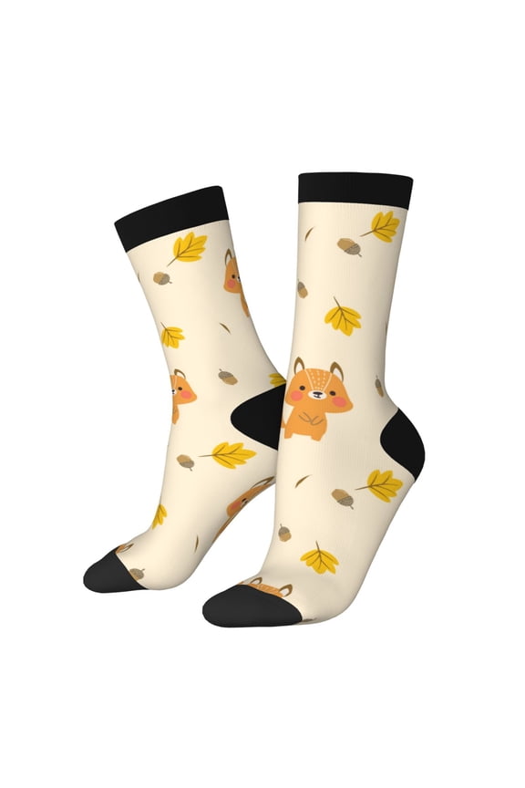 Squirrel And Leaves Print Adult Socks for Men & Women,Calf Socks, Ankle Socks,Boots Socks,Breathable Casual Sock,Unisex Crew Socks