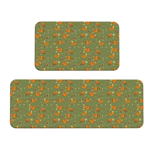 Logiee Squirrel And Nuts Print Kitchen Mats for Floor Sets of 2,Waterproof Kitchen Rugs,Non Slip Comfort Standing Mat Rug for Home,Runner,Sink,Office,Laundry