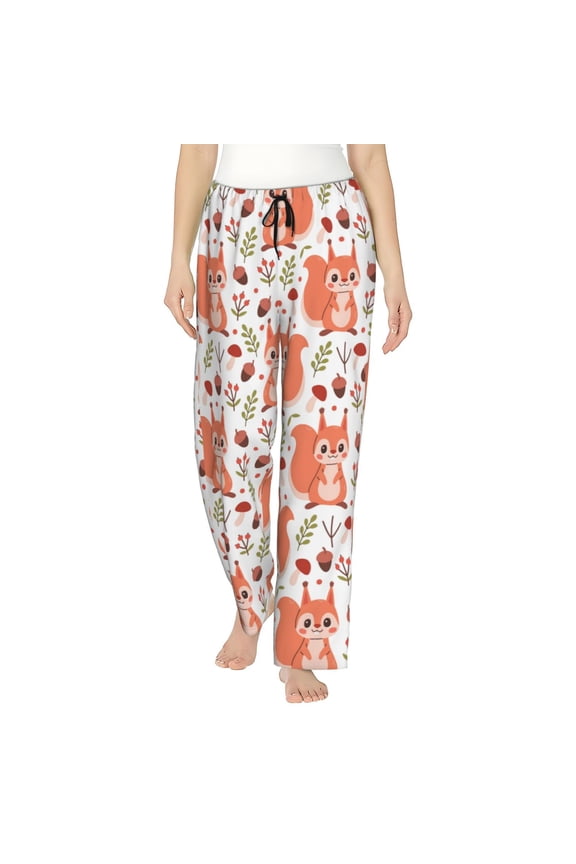 Squirrel And Print Women Pajama Pants,Comfy Pj Bottom with Pockets & Drawstring,Stretch Casual Sleepwear-Medium