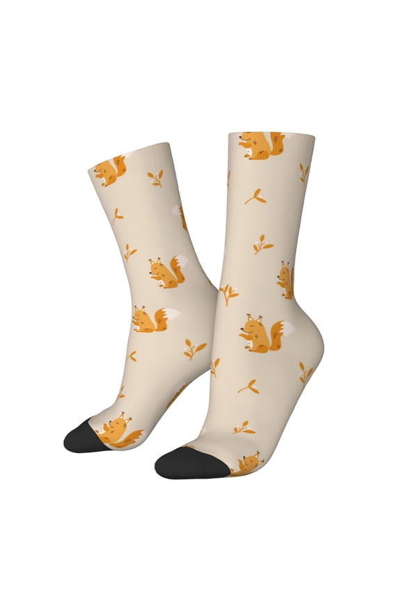 Squirrel Animal Print Adult Socks for Men & Women,Calf Socks, Ankle Socks,Boots Socks,Breathable Casual Sock,Unisex Crew Socks