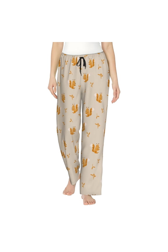Squirrel Animal Print Women Pajama Pants,Comfy Pj Bottom with Pockets & Drawstring,Stretch Casual Sleepwear-Large