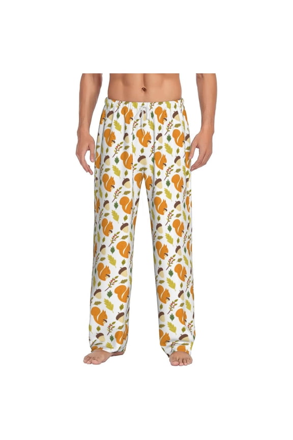 Squirrel Eating Nuts Print Pajama Pants for Men,Men’s Pajama Bottoms,Mens PJ Pants with Pockets & Button Fly-X-Large