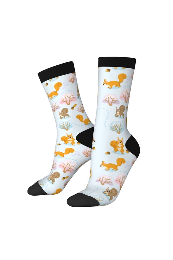 Squirrel In The Forest Print Adult Socks for Men & Women,Calf Socks, Ankle Socks,Boots Socks,Breathable Casual Sock,Unisex Crew Socks