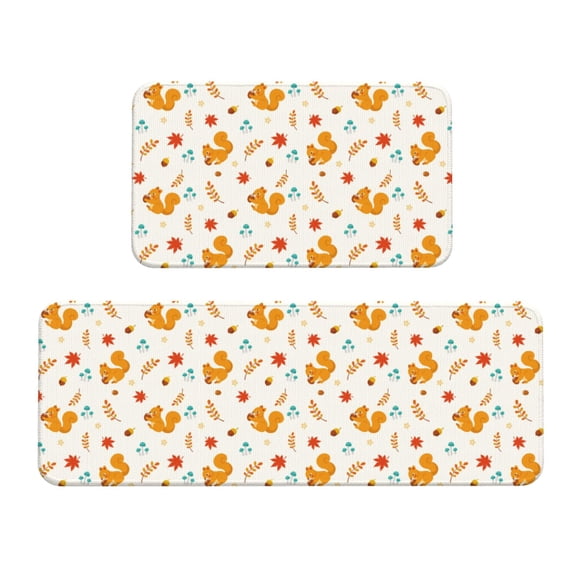 Logiee Squirrel Maple Leaves And Nuts Print Kitchen Mats for Floor Sets of 2,Waterproof Kitchen Rugs,Non Slip Comfort Standing Mat Rug for Home,Runner,Sink,Office,Laundry