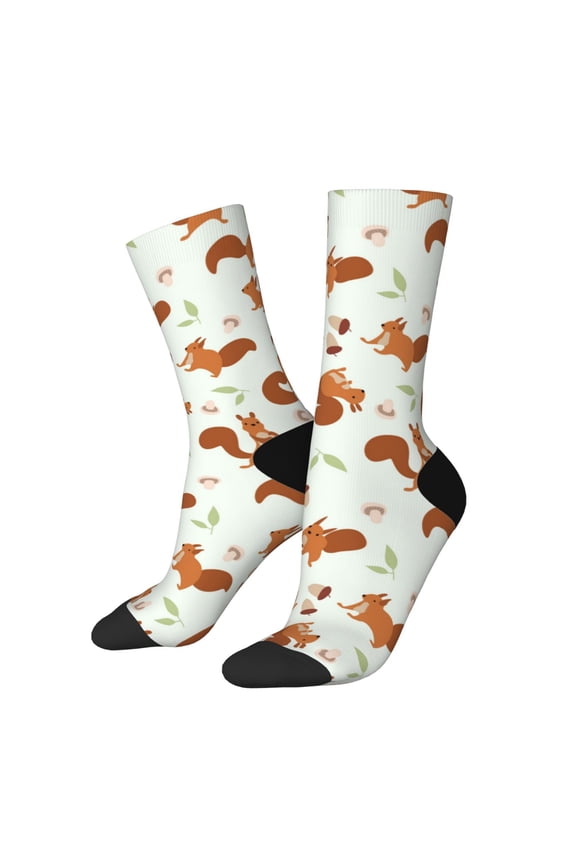 Squirrel Playing Print Adult Socks for Men & Women,Calf Socks, Ankle Socks,Boots Socks,Breathable Casual Sock,Unisex Crew Socks