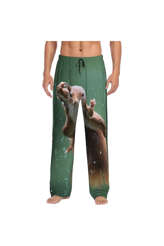 Squirrel Print Pajama Pants for Men,Men’s Pajama Bottoms,Mens PJ Pants with Pockets & Button Fly-Medium