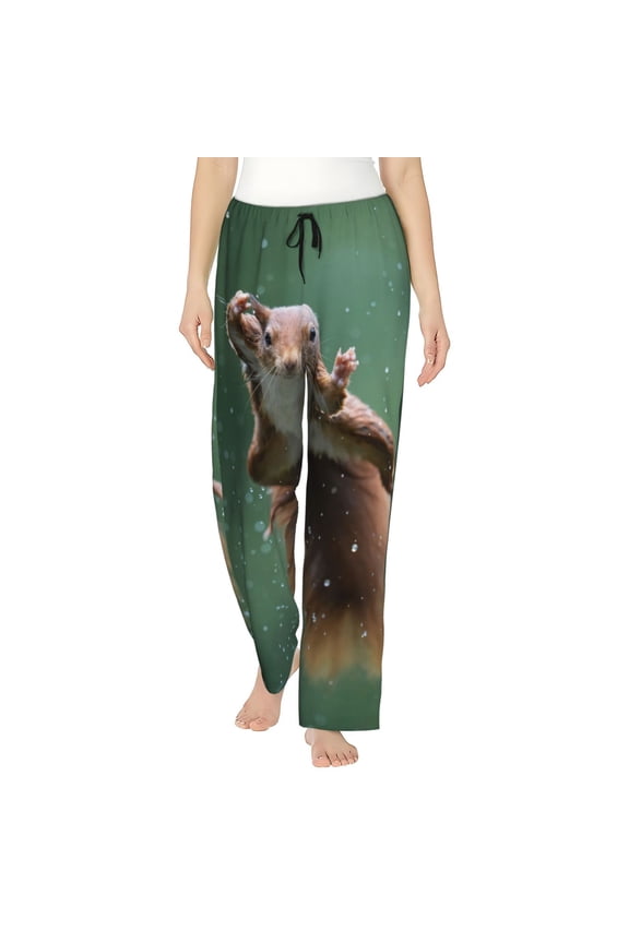 Squirrel Print Women Pajama Pants,Comfy Pj Bottom with Pockets & Drawstring,Stretch Casual Sleepwear-Medium