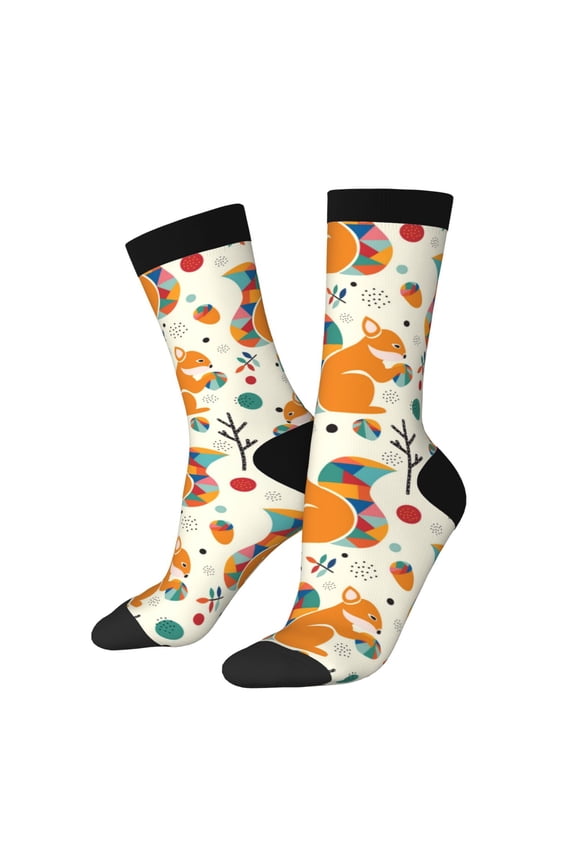 Squirrel With Colorful Tail Print Adult Socks for Men & Women,Calf Socks, Ankle Socks,Boots Socks,Breathable Casual Sock,Unisex Crew Socks
