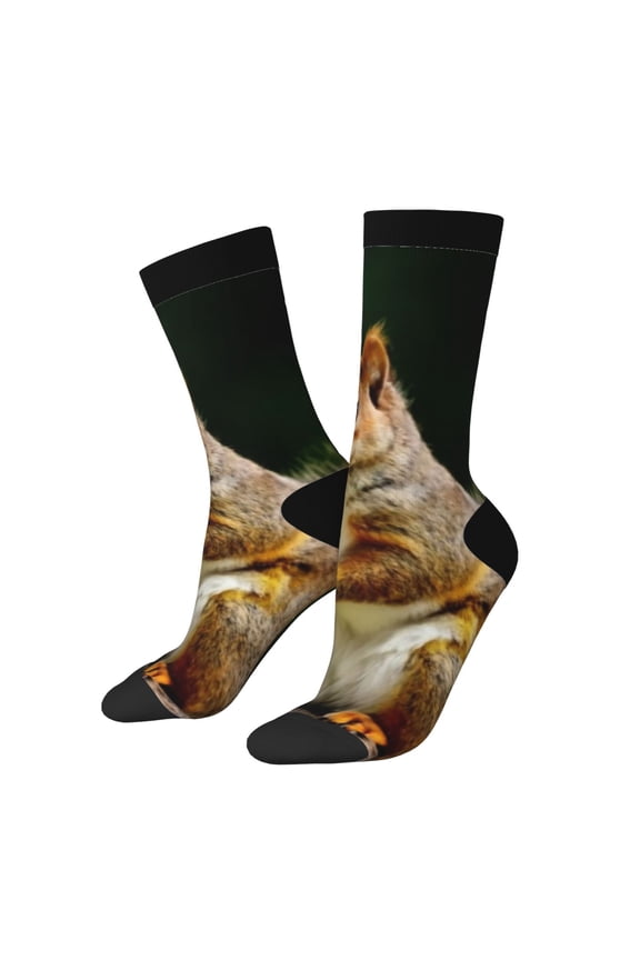 Squirrels Eating Peanuts On The Tree Print Adult Socks for Men & Women,Calf Socks, Ankle Socks,Boots Socks,Breathable Casual Sock,Unisex Crew Socks