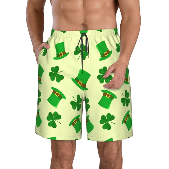 Logiee St. Patrick's Day Print Mens Swim Trunks Quick Dry Board Shorts,Breathable Hawaii Beach Shorts Swimwear Bathing Suits-Medium