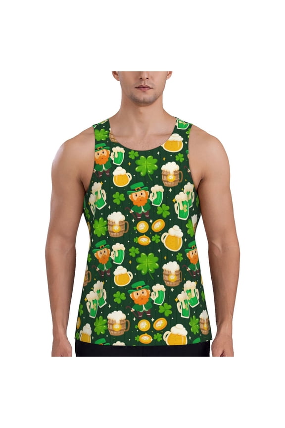 St Patrick's Day10 Print Men's Workout Tank Top,Quick Dry Workout Tank Top,Gym Muscle Tee,Fitness Bodybuilding Sleeveless T Shirt-Large
