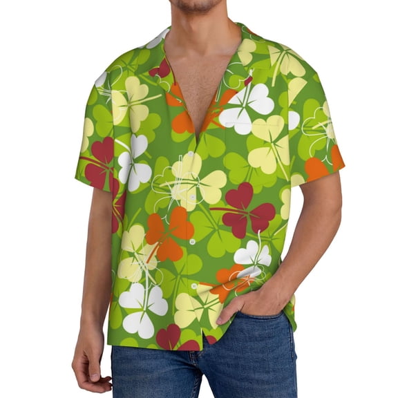 Logiee St. Patrick's Day3 Print Men's Button Down Shirts Short Sleeve, Summer Beach Shirts,Vacation Wedding Shirts,Men's Casual Button-Down Shirts with Pocket-Small
