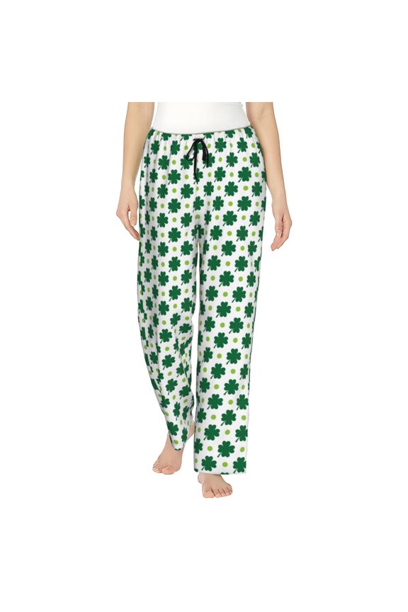 St. Patrick’s day Print Women Pajama Pants,Comfy Pj Bottom with Pockets & Drawstring,Stretch Casual Sleepwear-Small