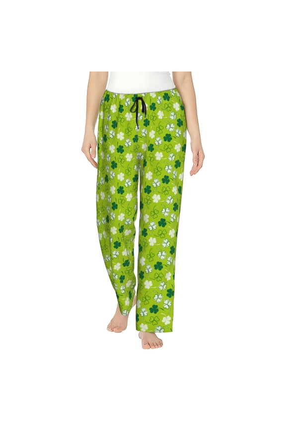 St. Patrick's day Print Women Pajama Pants,Comfy Pj Bottom with Pockets & Drawstring,Stretch Casual Sleepwear-Small