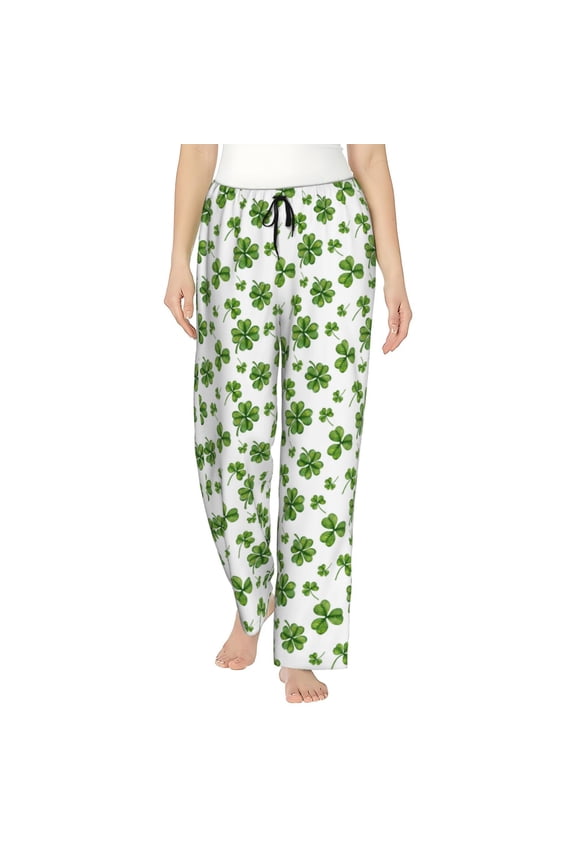 St. Patrick's day Print Women Pajama Pants,Comfy Pj Bottom with Pockets & Drawstring,Stretch Casual Sleepwear-Small