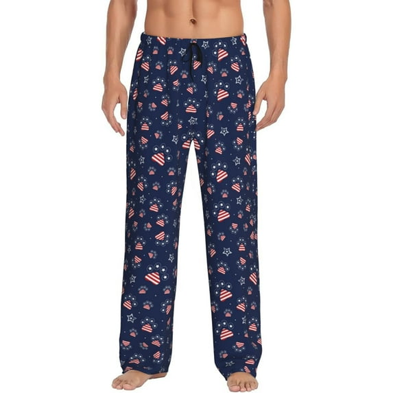 Logiee Star Dog Paw Print Pajama Pants for Men,Men’s Pajama Bottoms,Mens PJ Pants with Pockets & Button Fly-Small