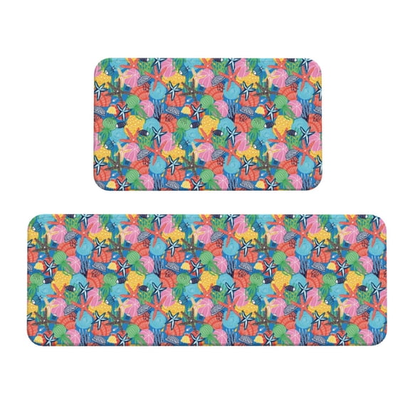 Logiee Starfish And Algae Print Kitchen Mats for Floor Sets of 2,Waterproof Kitchen Rugs,Non Slip Comfort Standing Mat Rug for Home,Runner,Sink,Office,Laundry