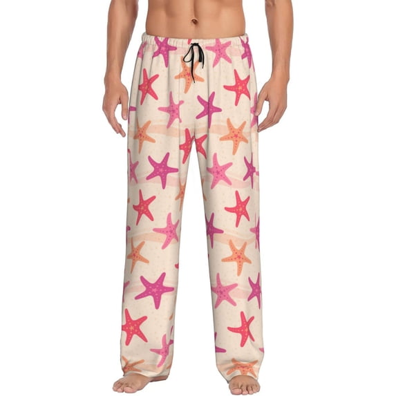 Logiee Starfish Print Pajama Pants for Men,Men’s Pajama Bottoms,Mens PJ Pants with Pockets & Button Fly-Large