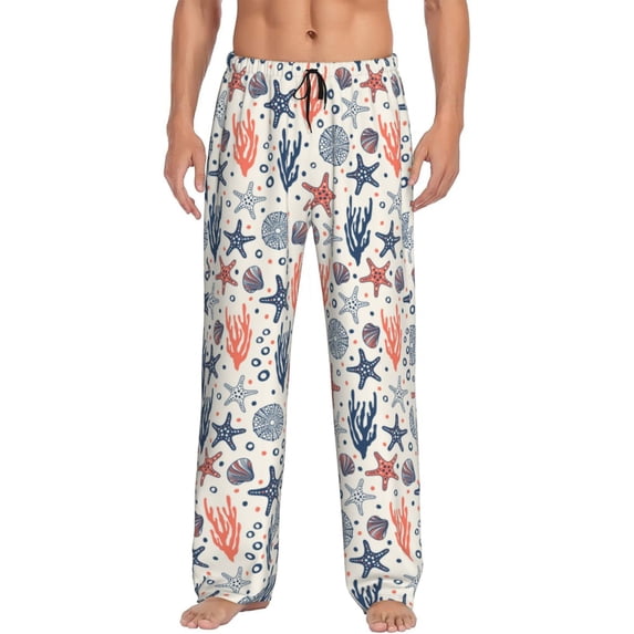 Logiee Starfish Shell Print Pajama Pants for Men,Men’s Pajama Bottoms,Mens PJ Pants with Pockets & Button Fly-Small