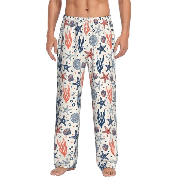 Logiee Starfish Shell Print Pajama Pants for Men,Men’s Pajama Bottoms,Mens PJ Pants with Pockets & Button Fly-Small