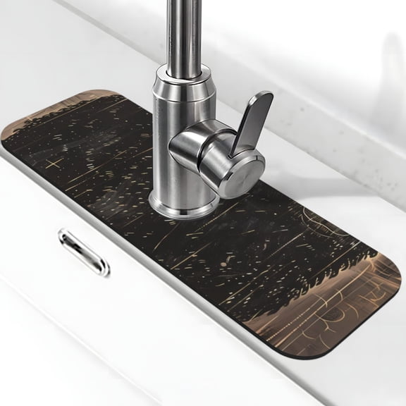 Logiee Starry Night Black Sheep Print Kitchen Sink Splash Guard Faucet Mat for Splash Guard Behind Faucet Drip Catcher for Kitchen,Bathroom,Sink Mat,Dish Drying Mat,Bathroom-15" X 5.5"