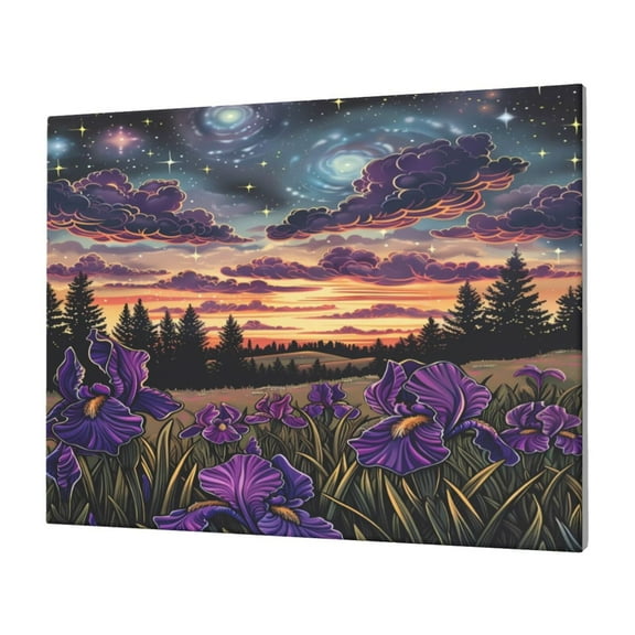 Logiee Starry Night Purple Irises Print Canvas Wall Art,Canvas Picture Prints with Frame, Wall Art Decorative,Canvas Decorative,Suitable for Living Room Bedroom Office Room 30x40