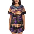 thumbnail image 1 of Logiee Starry Night Purple Irises Print Womens Pajamas Set,Short-Sleeve Pajama 2 Piece Sleepwear with Pockets-Small, 1 of 6