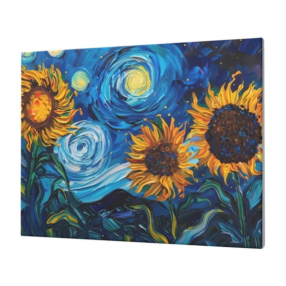 Logiee Starry Night Sunflower Field Print Canvas Wall Art,Canvas Picture Prints with Frame, Wall Art Decorative,Canvas Decorative,Suitable for Living Room Bedroom Office Room 30x40