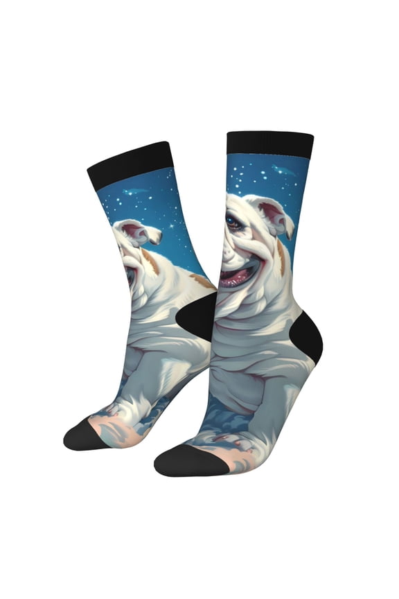 Starry Sky Cloud Bulldog Print Adult Socks for Men & Women,Calf Socks, Ankle Socks,Boots Socks,Breathable Casual Sock,Unisex Crew Socks