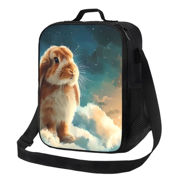 Logiee Starry Sky Cloud Cute Rabbit Print Insulated Lunch Bag for Women/Men, Reusable Lunch Box for Office Work School Picnic Beach,Leakproof Freezable Cooler Bag with Shoulder Strap