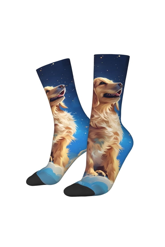 Starry Sky Cloud Dog Print Adult Socks for Men & Women,Calf Socks, Ankle Socks,Boots Socks,Breathable Casual Sock,Unisex Crew Socks