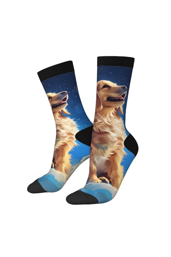 Starry Sky Cloud Dog Print Adult Socks for Men & Women,Calf Socks, Ankle Socks,Boots Socks,Breathable Casual Sock,Unisex Crew Socks