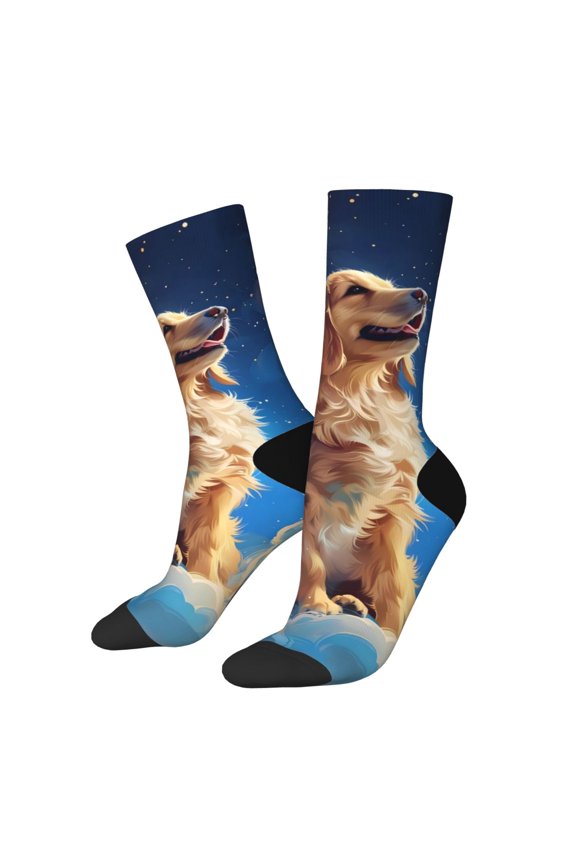 Starry Sky Cloud Dog Print Adult Socks for Men & Women,Calf Socks, Ankle Socks,Boots Socks,Breathable Casual Sock,Unisex Crew Socks