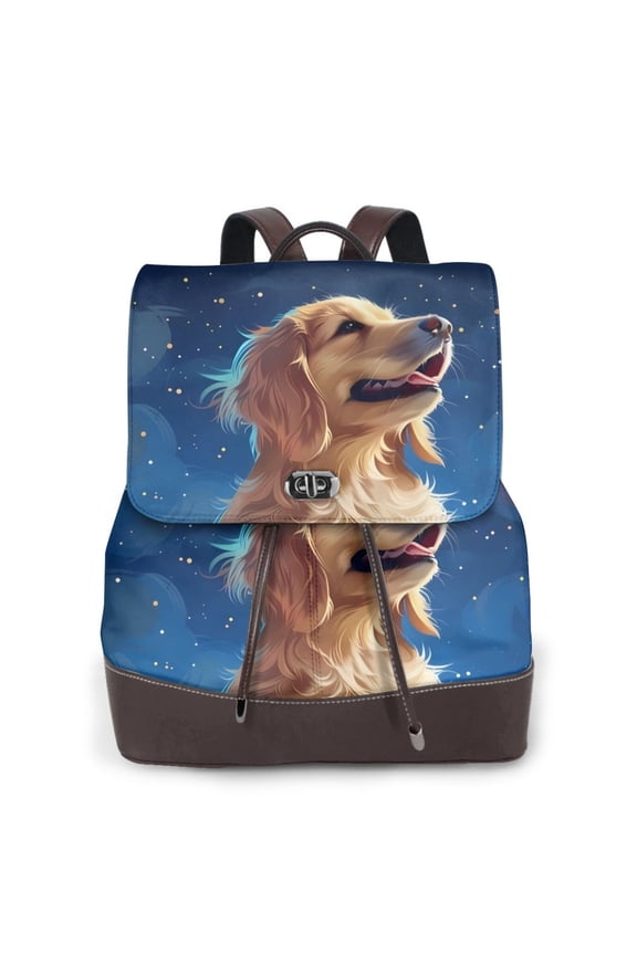 Logiee Starry Sky Cloud Dog Print Backpack Purse for Women,Fashion Leather Backpack Purse,Women's Leather Backpack for Work College Travel