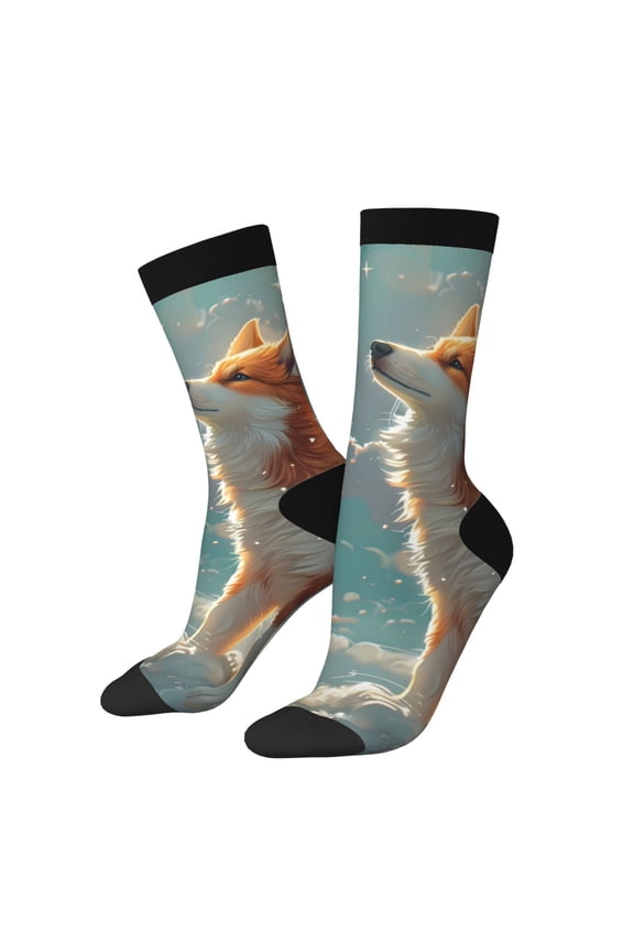 Starry Sky Cloud Fox Print Adult Socks for Men & Women,Calf Socks, Ankle Socks,Boots Socks,Breathable Casual Sock,Unisex Crew Socks
