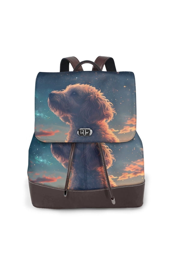 Logiee Starry Sky Cloud Puppy Print Backpack Purse for Women,Fashion Leather Backpack Purse,Women's Leather Backpack for Work College Travel